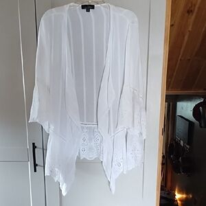 Suzanne Betro White Eyelet Stripe Open Cardigan